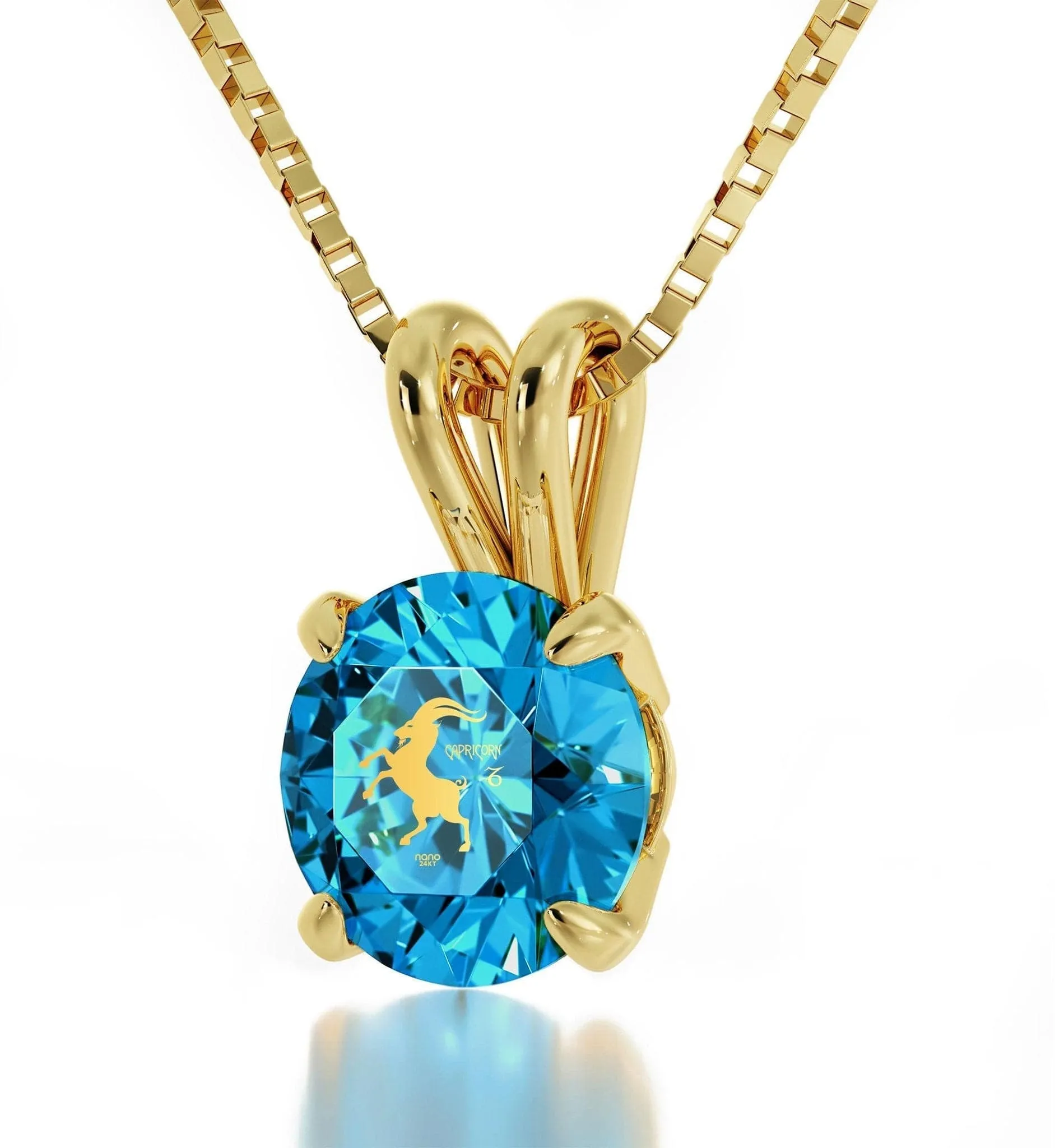 Capricorn Sign, Sterling Silver Gold Plated (Vermeil) Necklace, Swarovski