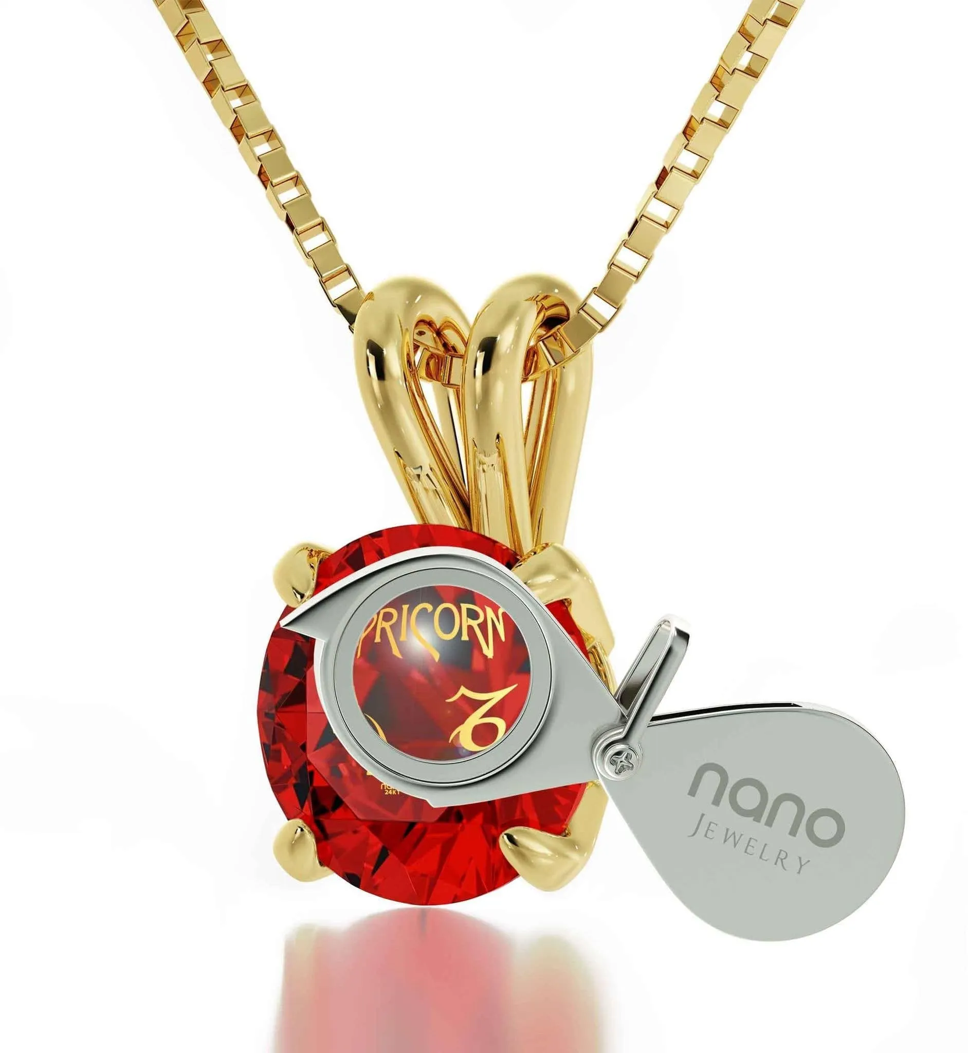 Capricorn Sign, Sterling Silver Gold Plated (Vermeil) Necklace, Swarovski