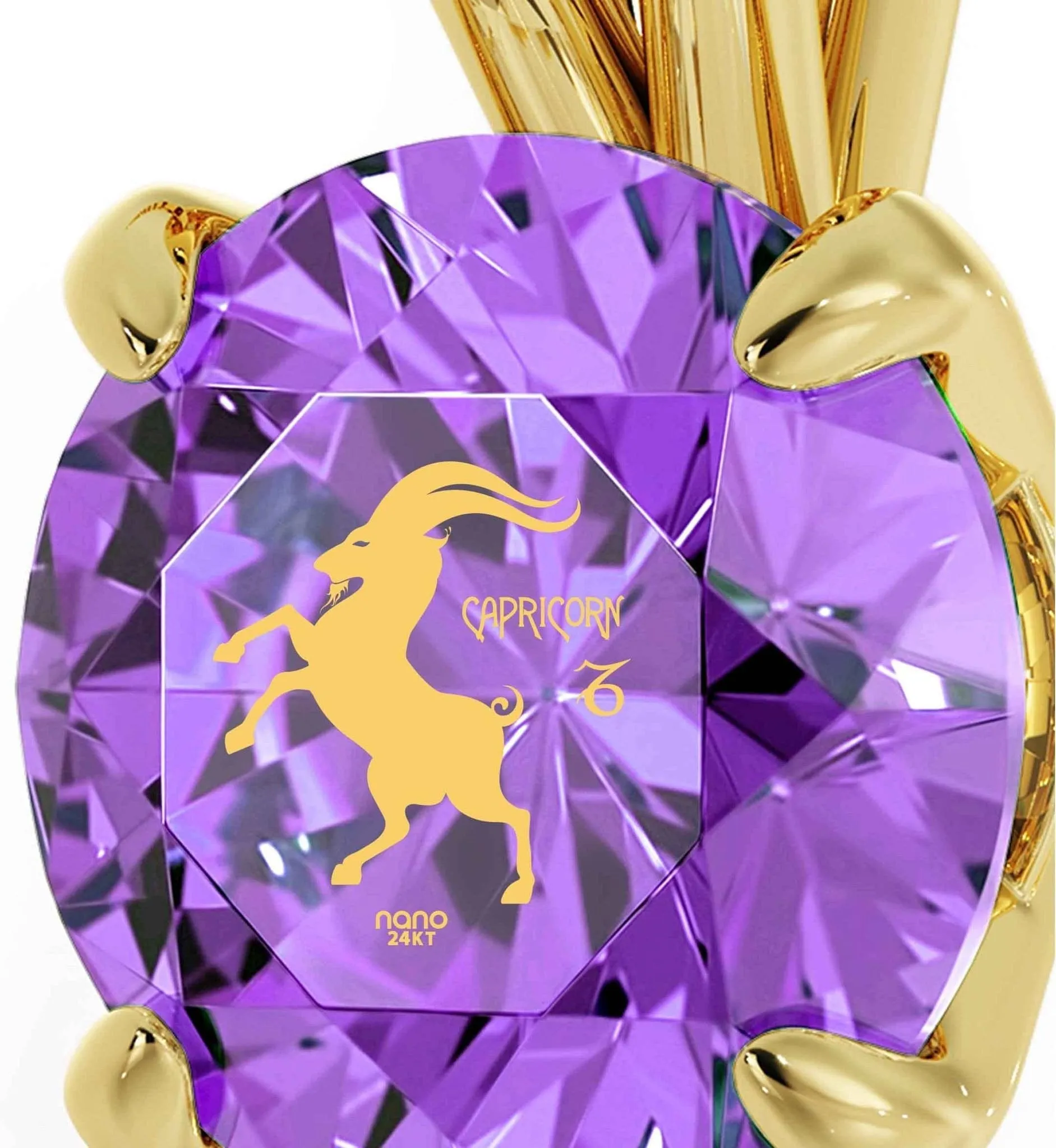 Capricorn Sign, Sterling Silver Gold Plated (Vermeil) Necklace, Swarovski
