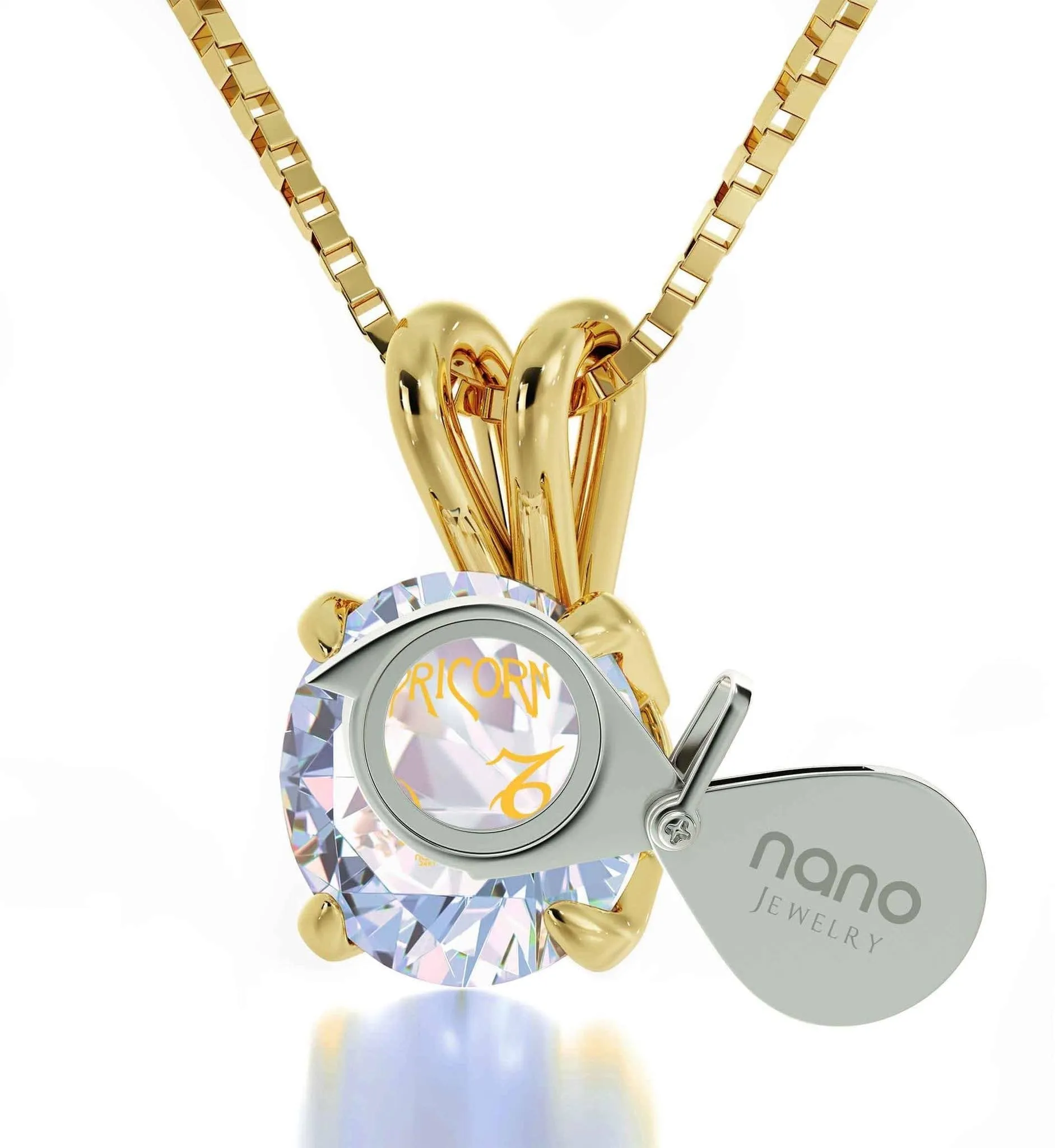 Capricorn Sign, Sterling Silver Gold Plated (Vermeil) Necklace, Swarovski