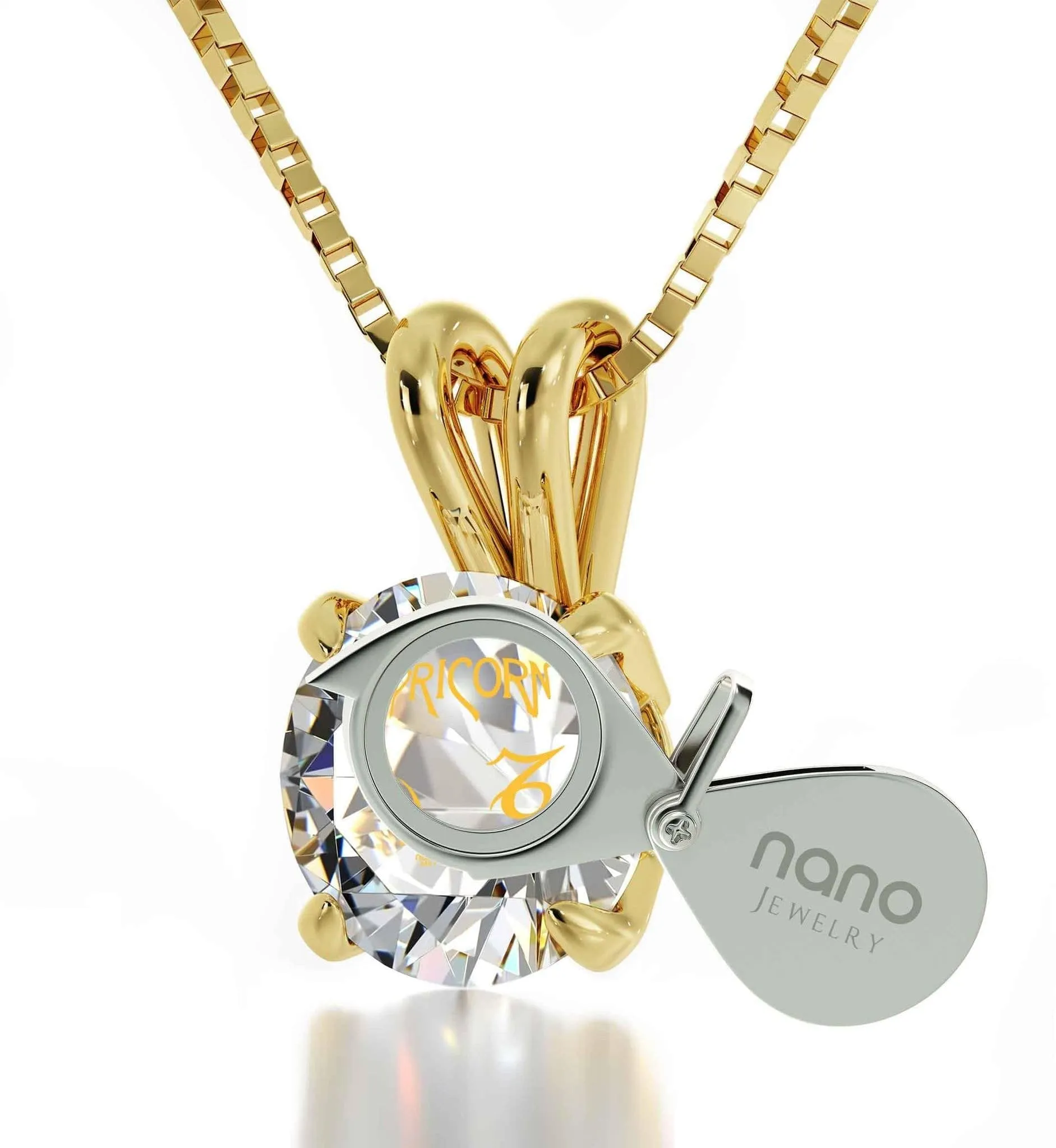 Capricorn Sign, Sterling Silver Gold Plated (Vermeil) Necklace, Swarovski
