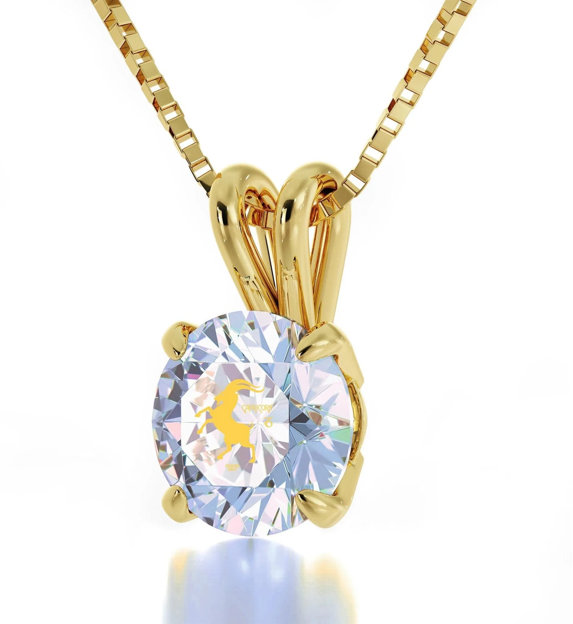 Capricorn Sign, Sterling Silver Gold Plated (Vermeil) Necklace, Swarovski