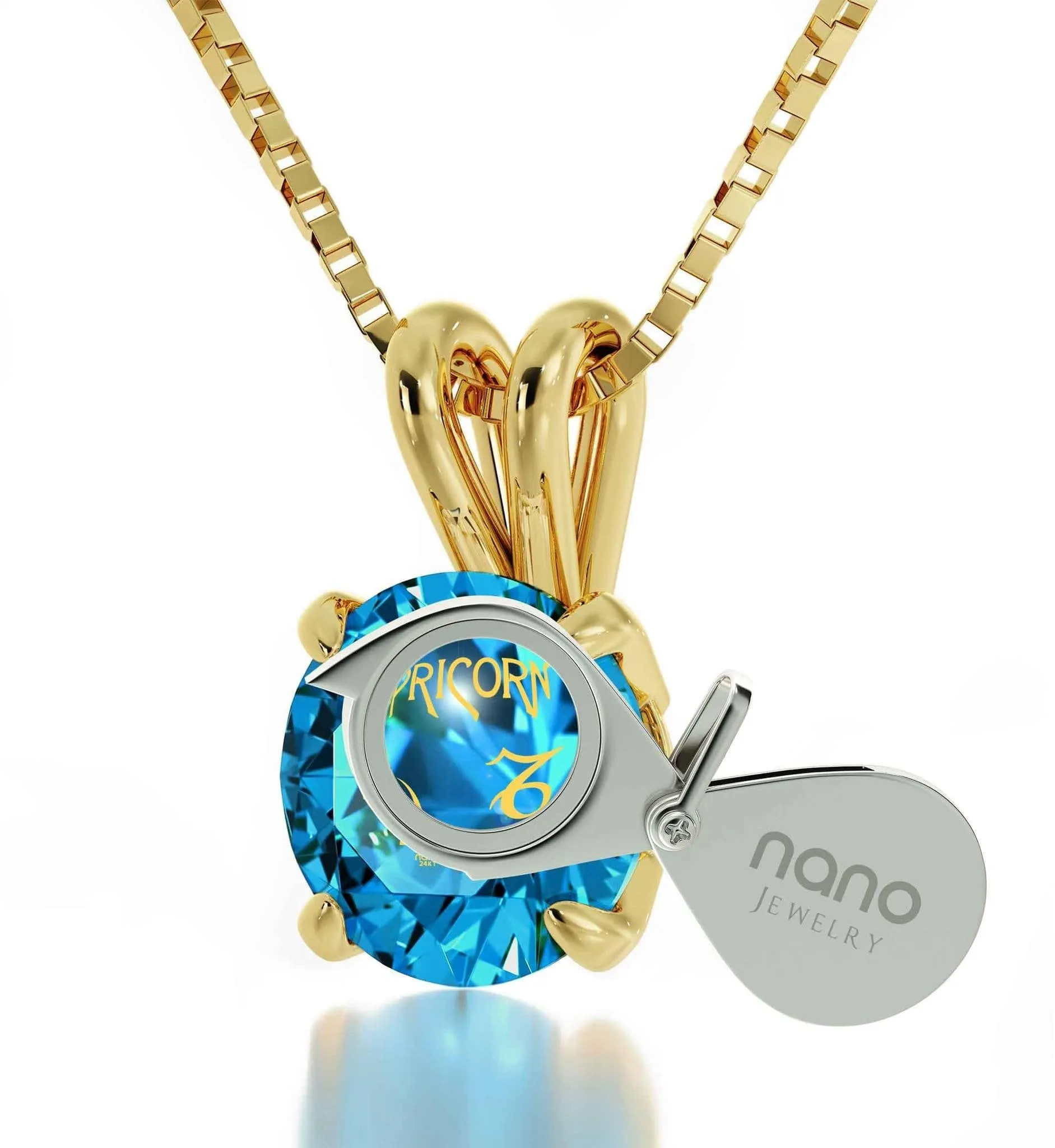 Capricorn Sign, Sterling Silver Gold Plated (Vermeil) Necklace, Swarovski