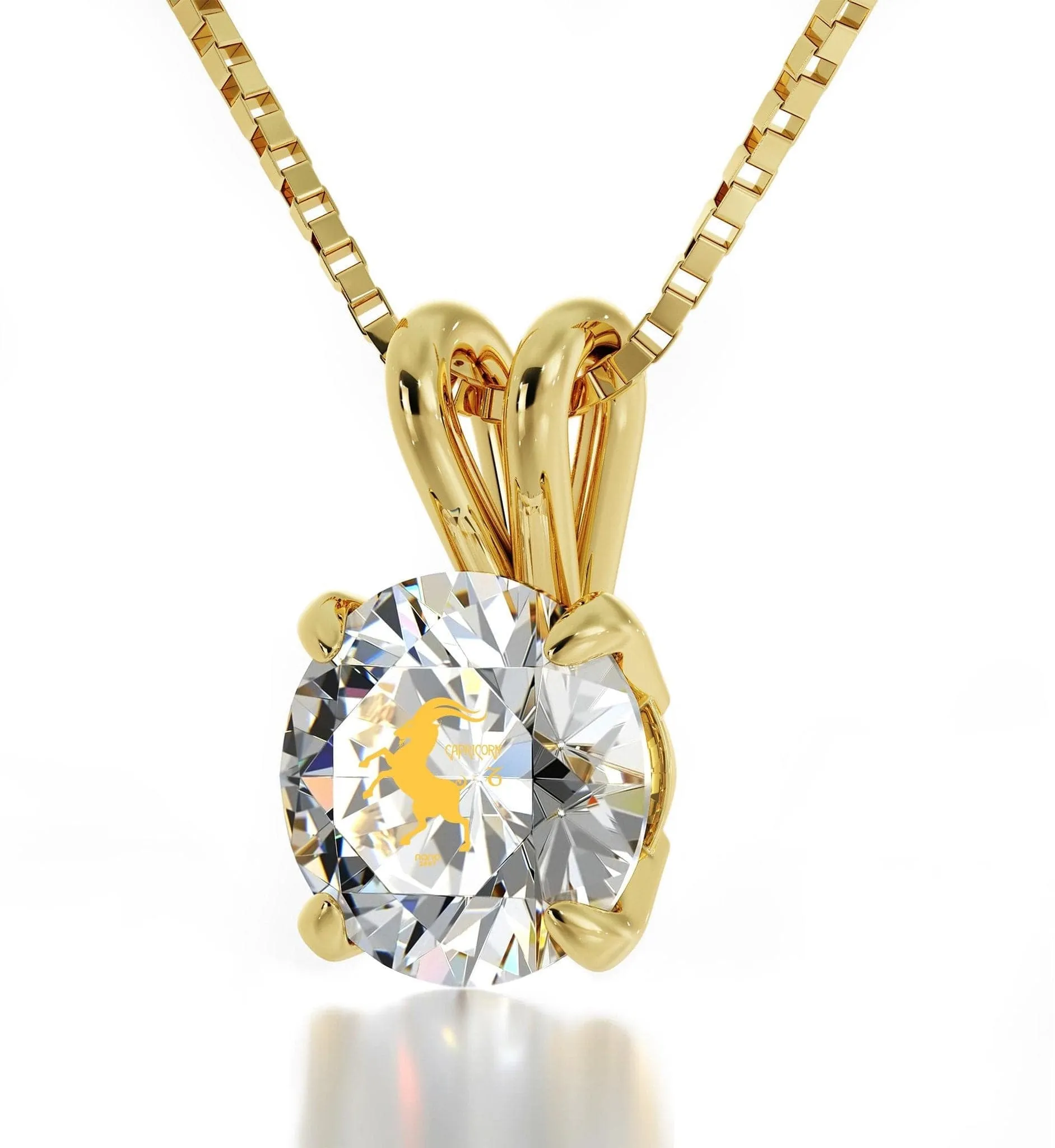 Capricorn Sign, Sterling Silver Gold Plated (Vermeil) Necklace, Swarovski