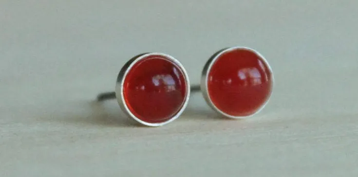 Carnelian Bezel Gemstones, Large (Niobium or Titanium Stud Earrings)