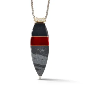 Carved Black Jade, Rhodolite Garnet, Striped Hematite and Diamond Necklace