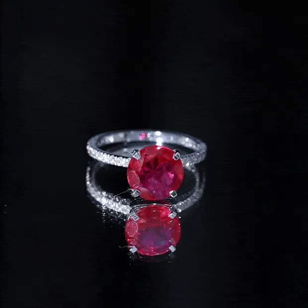 Certified Lab Grown Ruby Solitaire Engagement Ring with Diamond Side Stones