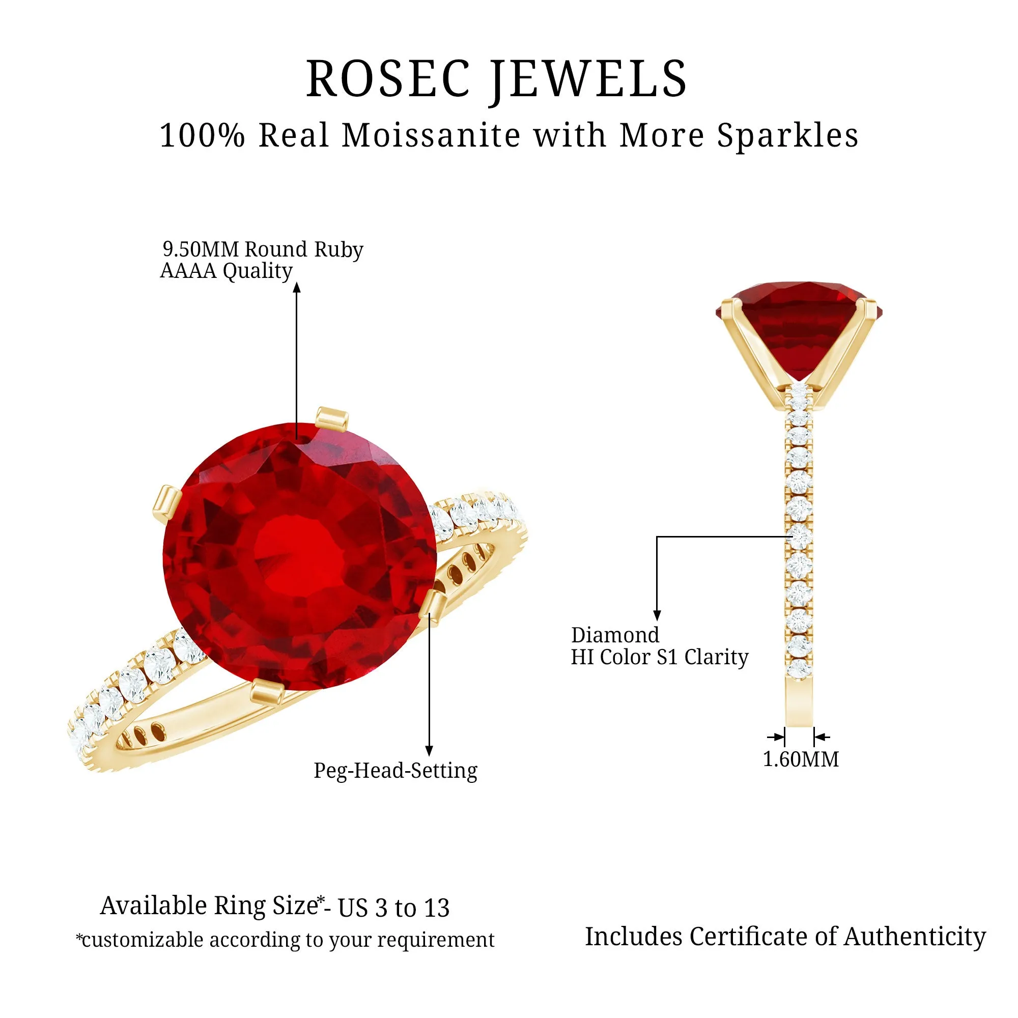 Certified Lab Grown Ruby Solitaire Engagement Ring with Diamond Side Stones