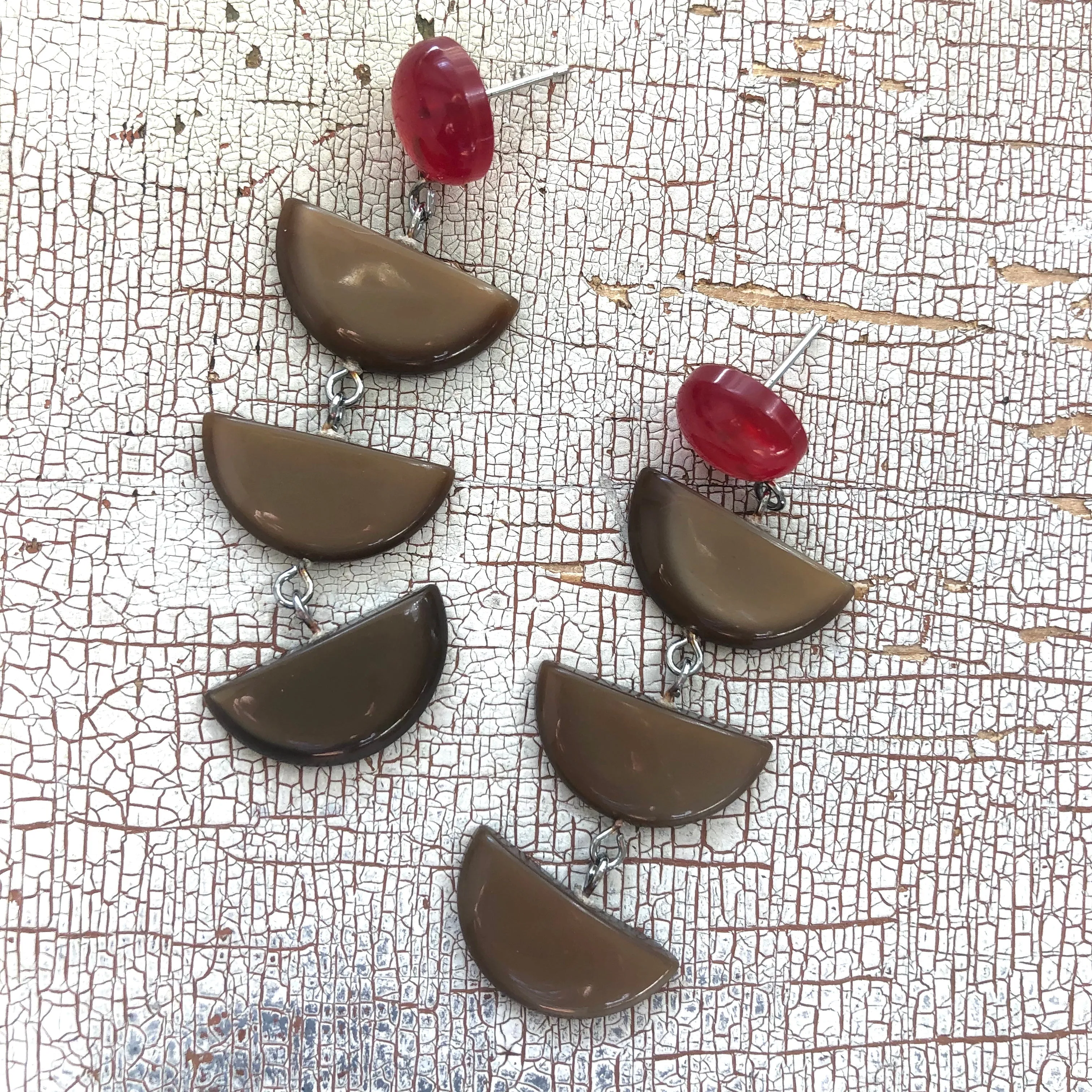 Chocolate & Ruby Moonglow Fish Scale Earrings