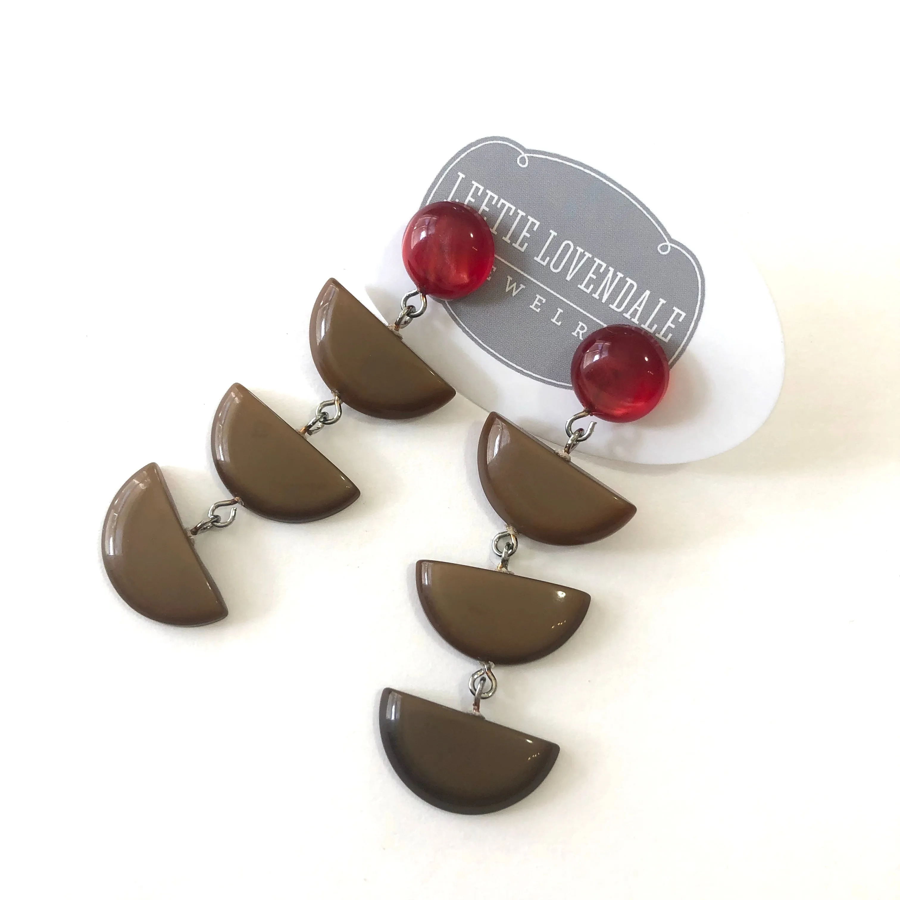 Chocolate & Ruby Moonglow Fish Scale Earrings