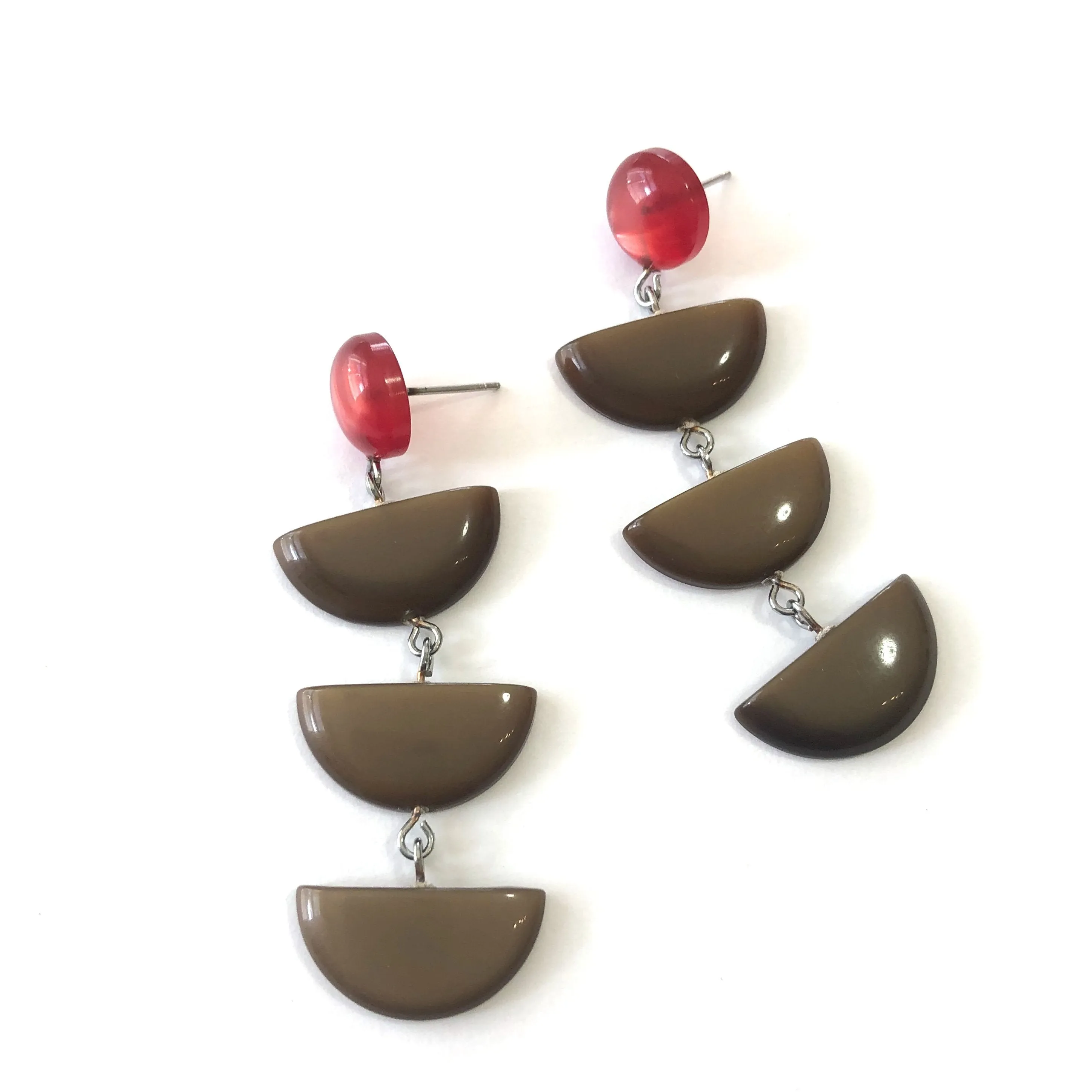 Chocolate & Ruby Moonglow Fish Scale Earrings