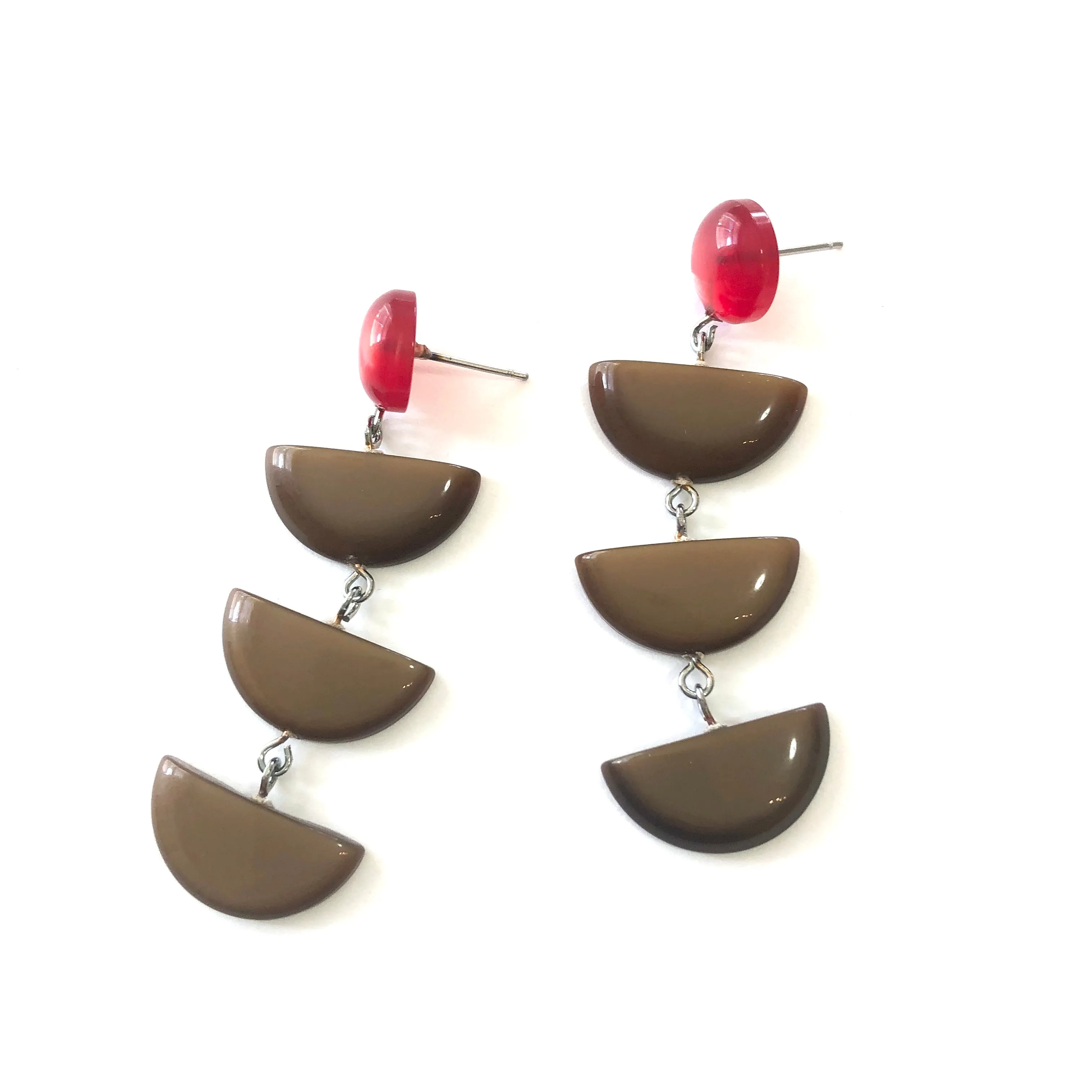 Chocolate & Ruby Moonglow Fish Scale Earrings