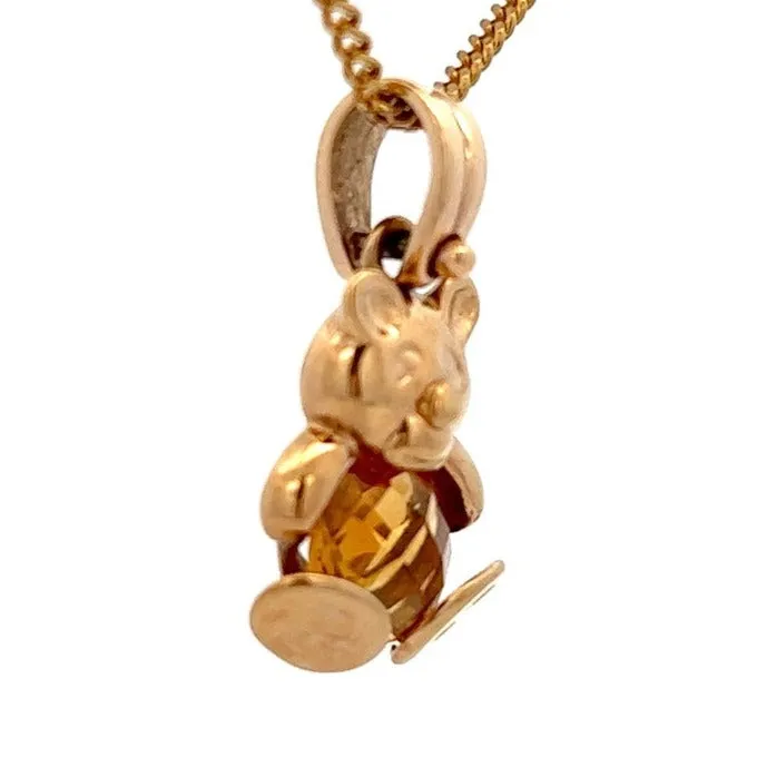 Citrine & 9ct Yellow Gold Teddy Bear Pendant
