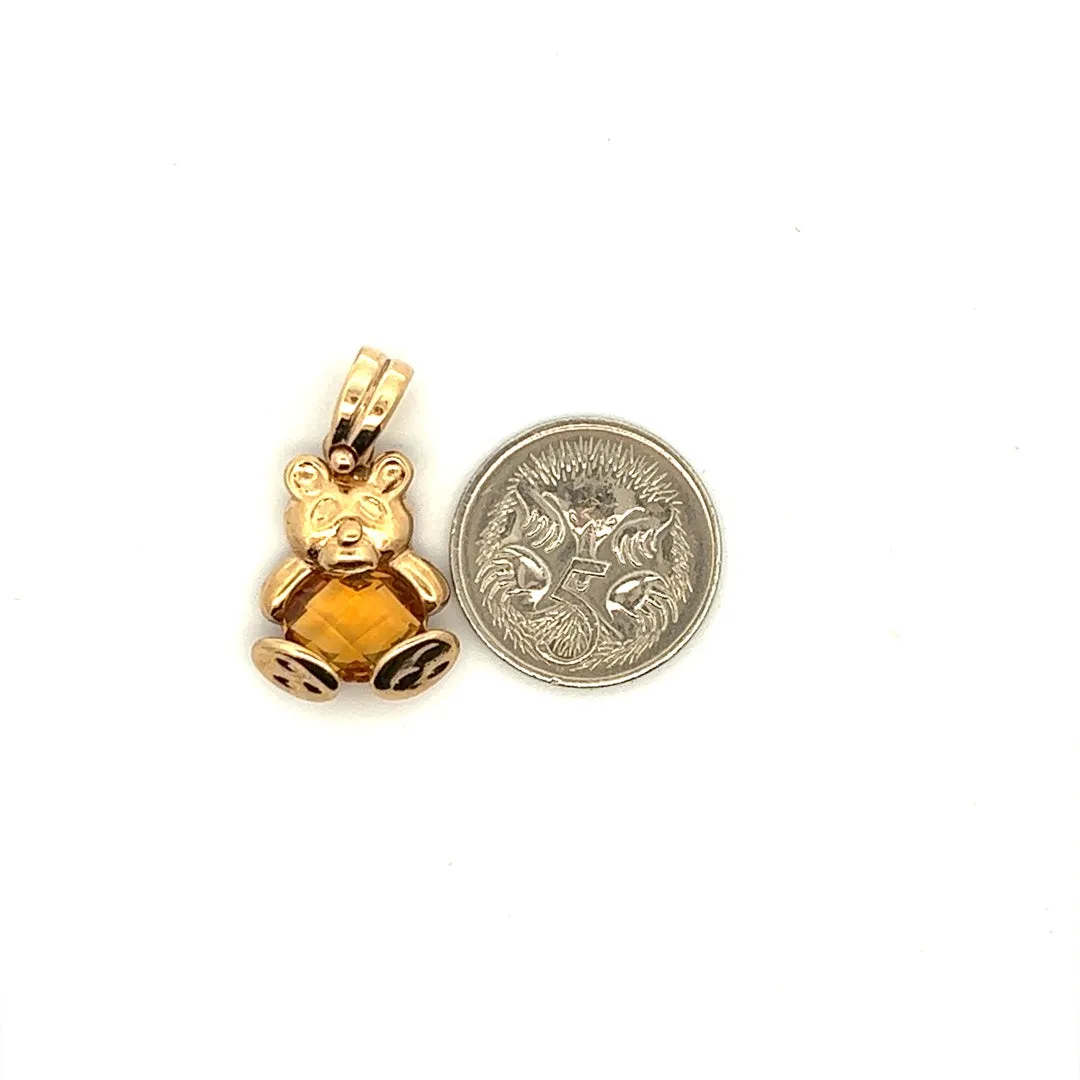 Citrine & 9ct Yellow Gold Teddy Bear Pendant