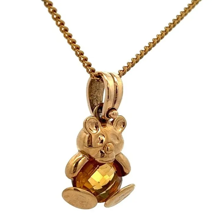 Citrine & 9ct Yellow Gold Teddy Bear Pendant
