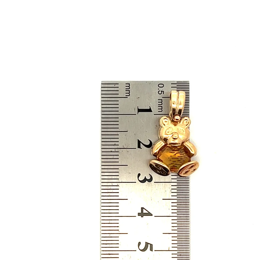 Citrine & 9ct Yellow Gold Teddy Bear Pendant
