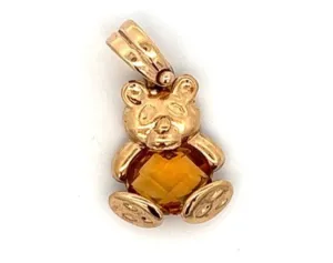 Citrine & 9ct Yellow Gold Teddy Bear Pendant