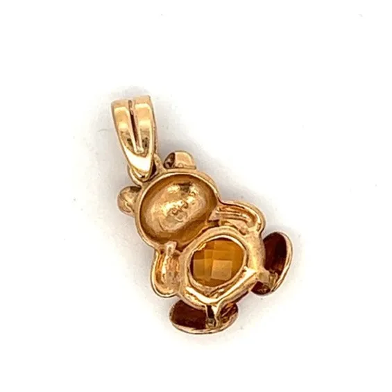 Citrine & 9ct Yellow Gold Teddy Bear Pendant