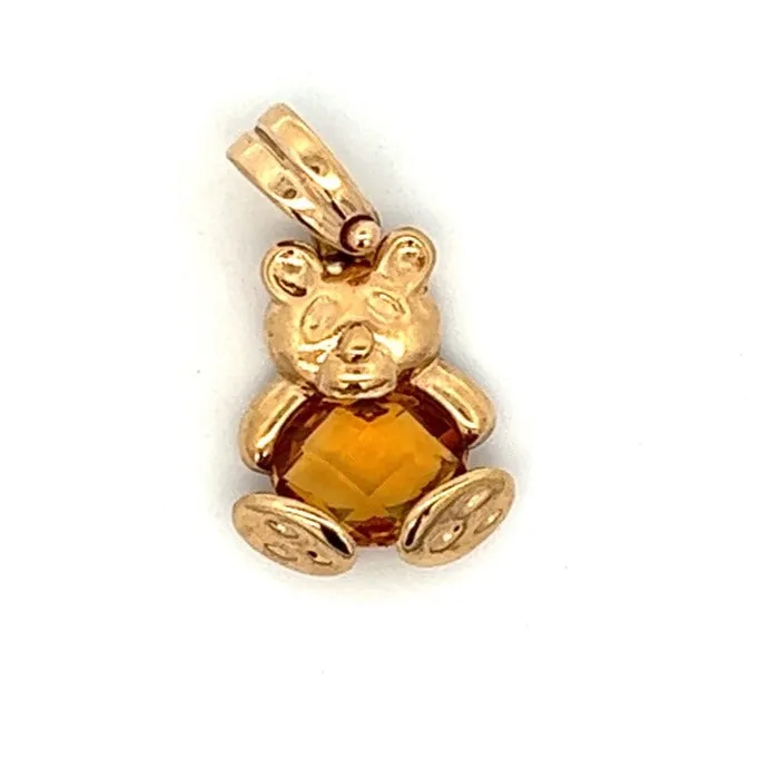 Citrine & 9ct Yellow Gold Teddy Bear Pendant