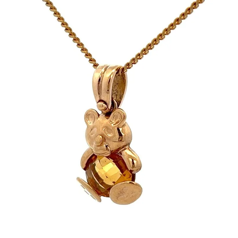 Citrine & 9ct Yellow Gold Teddy Bear Pendant