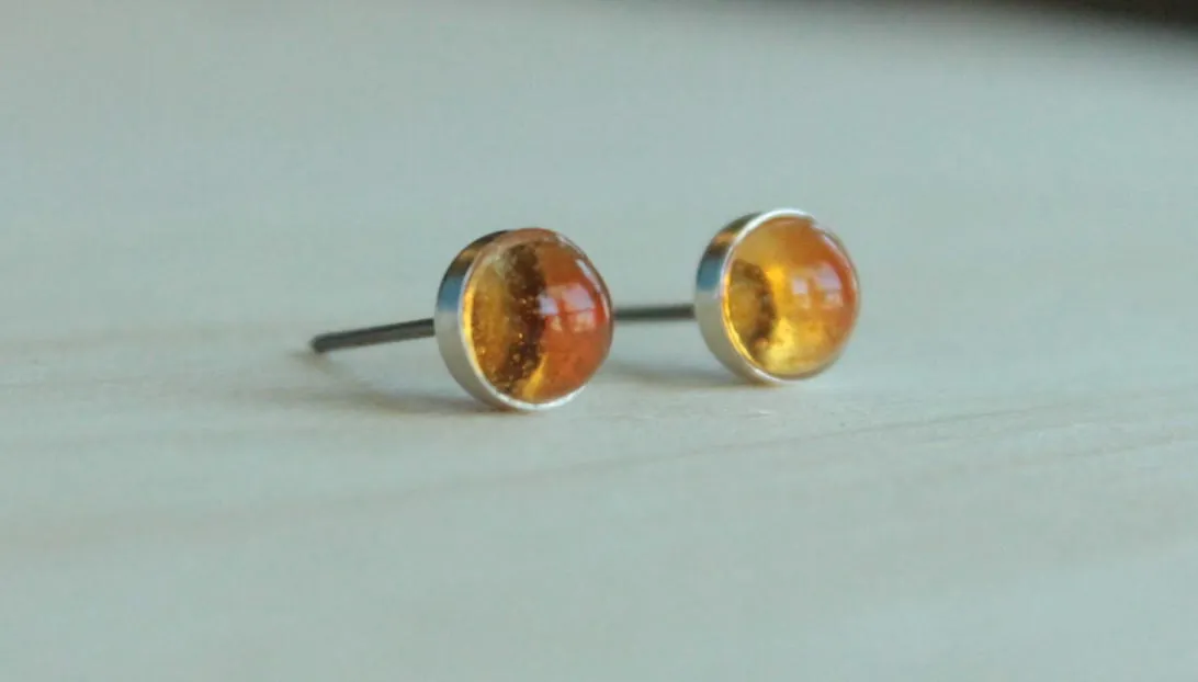 Citrine Bezel Gemstones, Large (Niobium or Titanium Post Earrings)