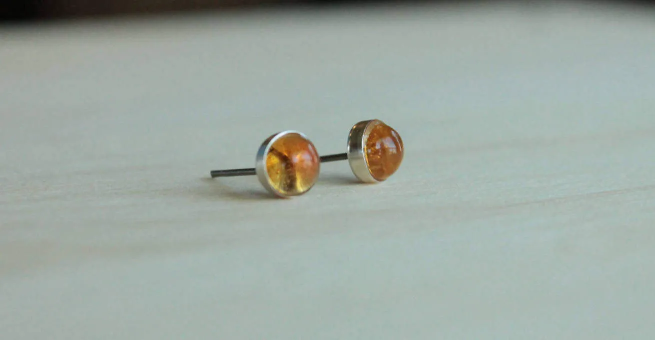 Citrine Bezel Gemstones, Large (Niobium or Titanium Post Earrings)