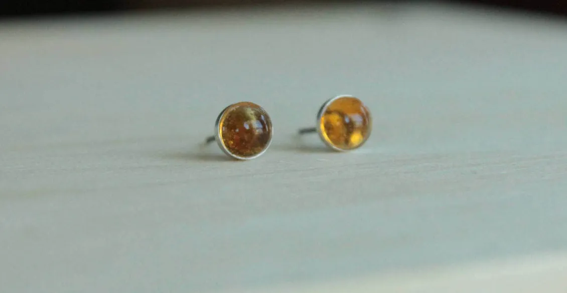 Citrine Bezel Gemstones, Large (Niobium or Titanium Post Earrings)