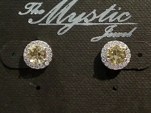 Citrine, CZ, Sterling Silver Post Earrings