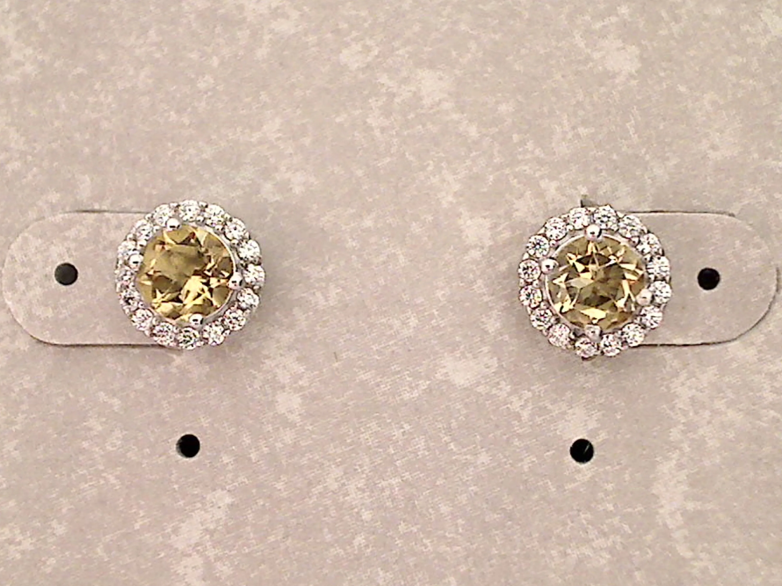 Citrine, CZ, Sterling Silver Post Earrings