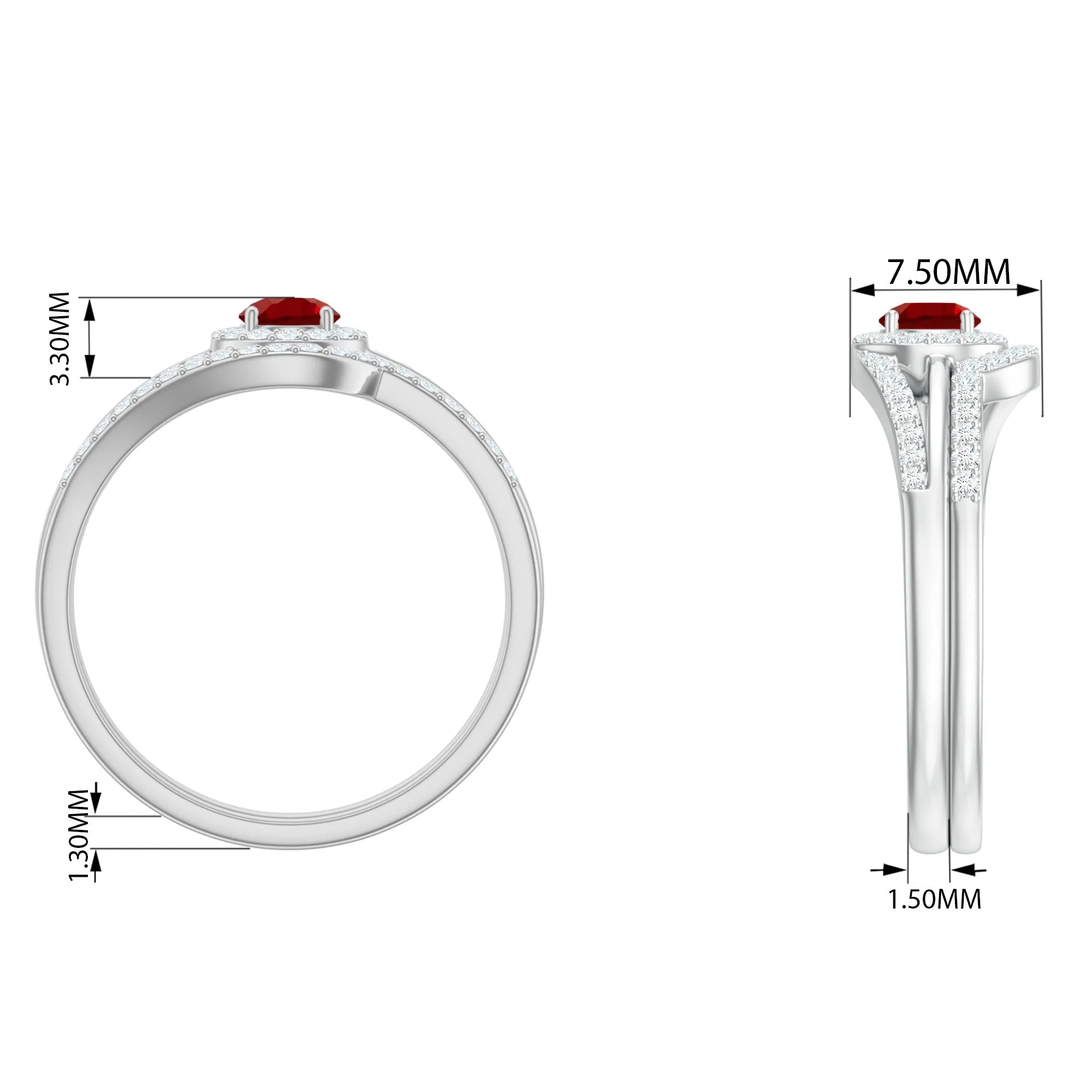 Classic Lab Created Ruby Wedding Ring Set With Moissanite