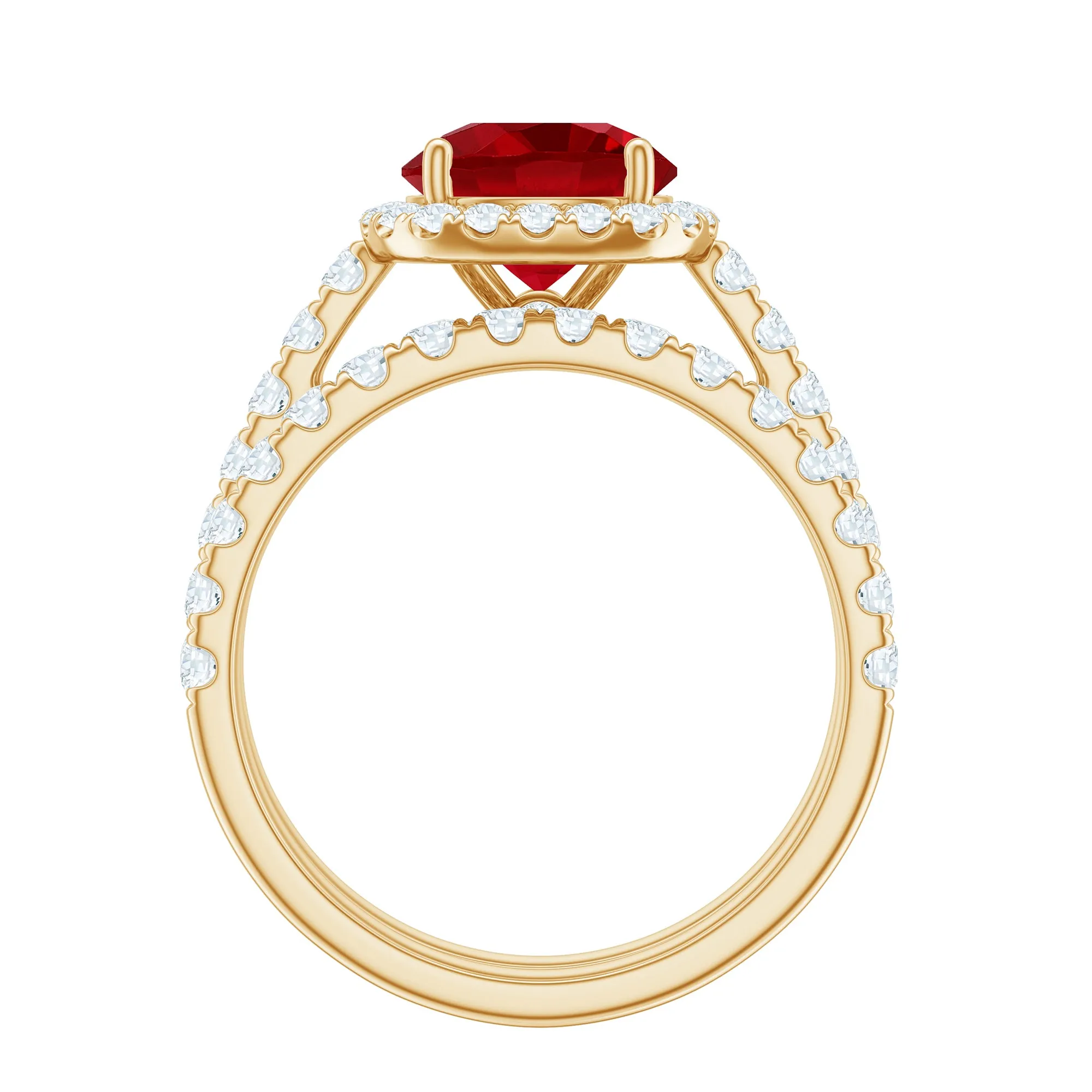 Classic Lab Created Ruby Wedding Ring Set With Moissanite