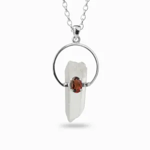Clear Quartz Laser & Garnet Necklace