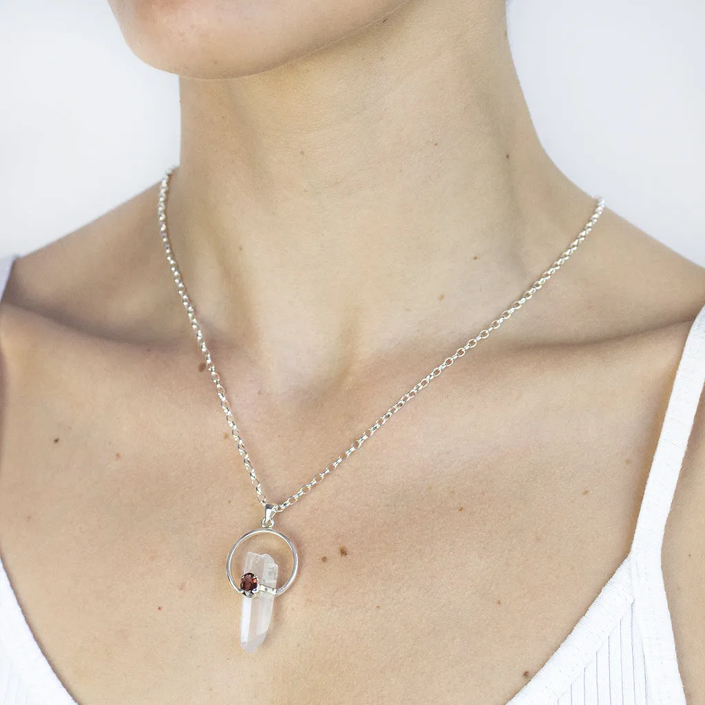 Clear Quartz Laser & Garnet Necklace