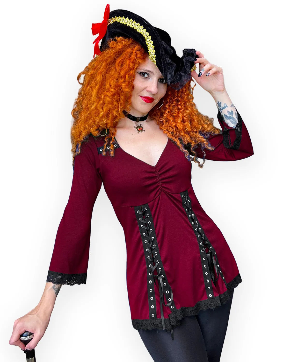 Corsair Pirate Costume with Elektra Top, Garnet