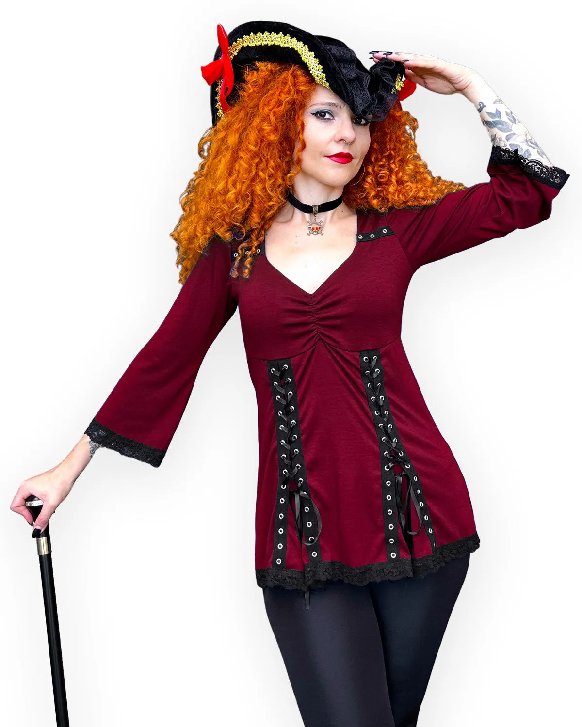 Corsair Pirate Costume with Elektra Top, Garnet