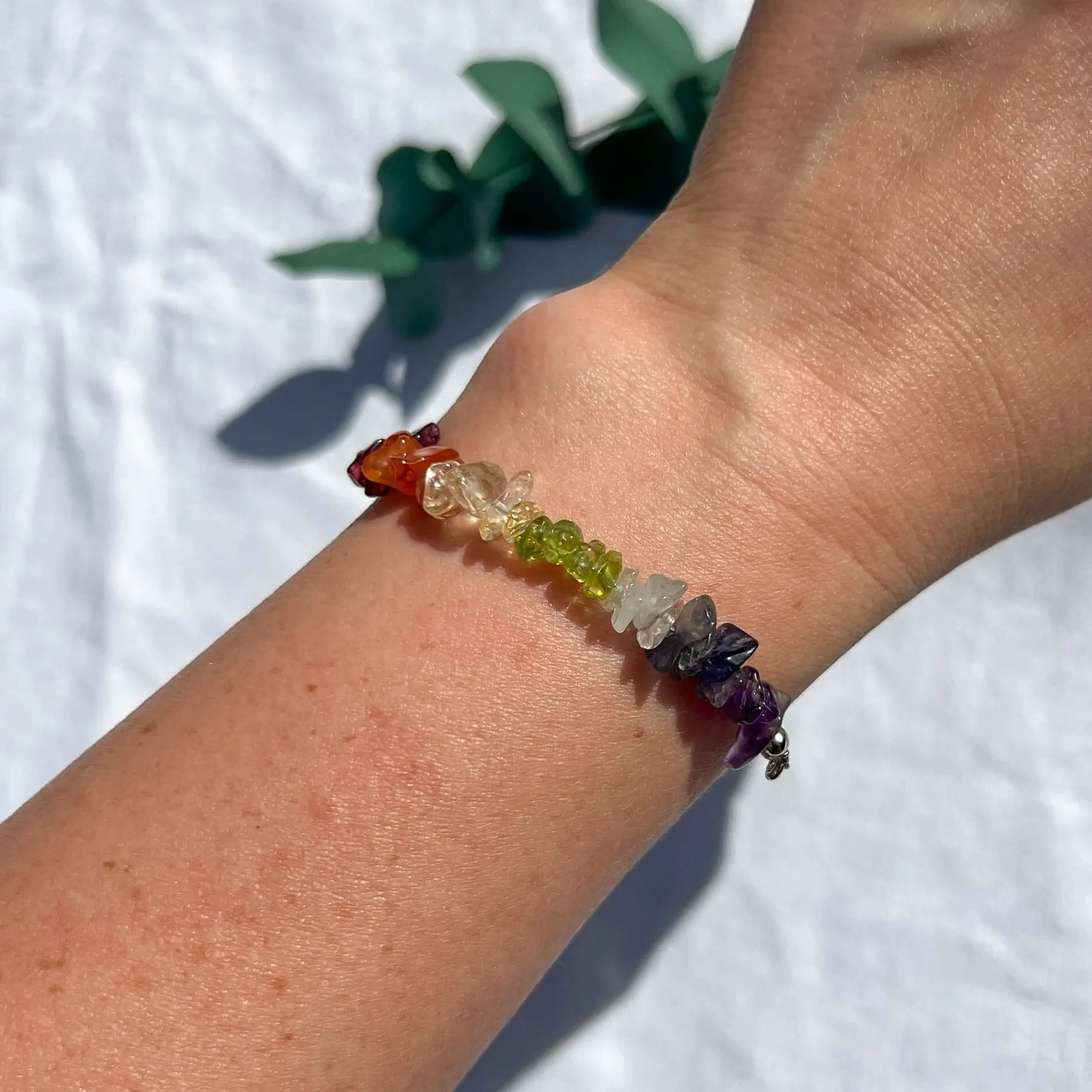 Crystal Chip Silver Sliding Bracelet - Seven Chakra