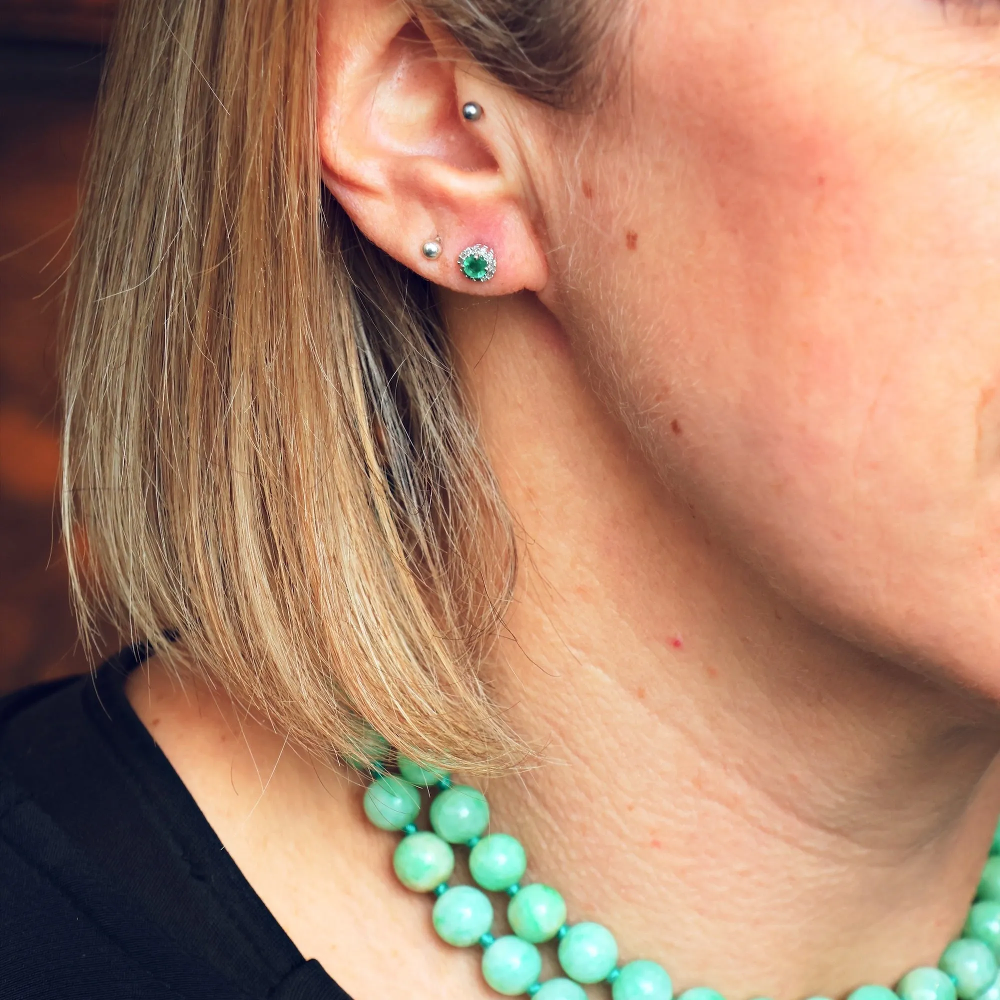 CUTE Emerald & Diamond Stud Earrings