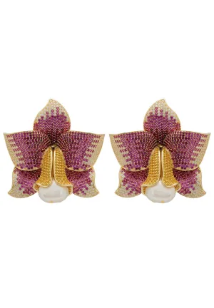 Daffodil With Pearl Earrings Gold Ruby CZ