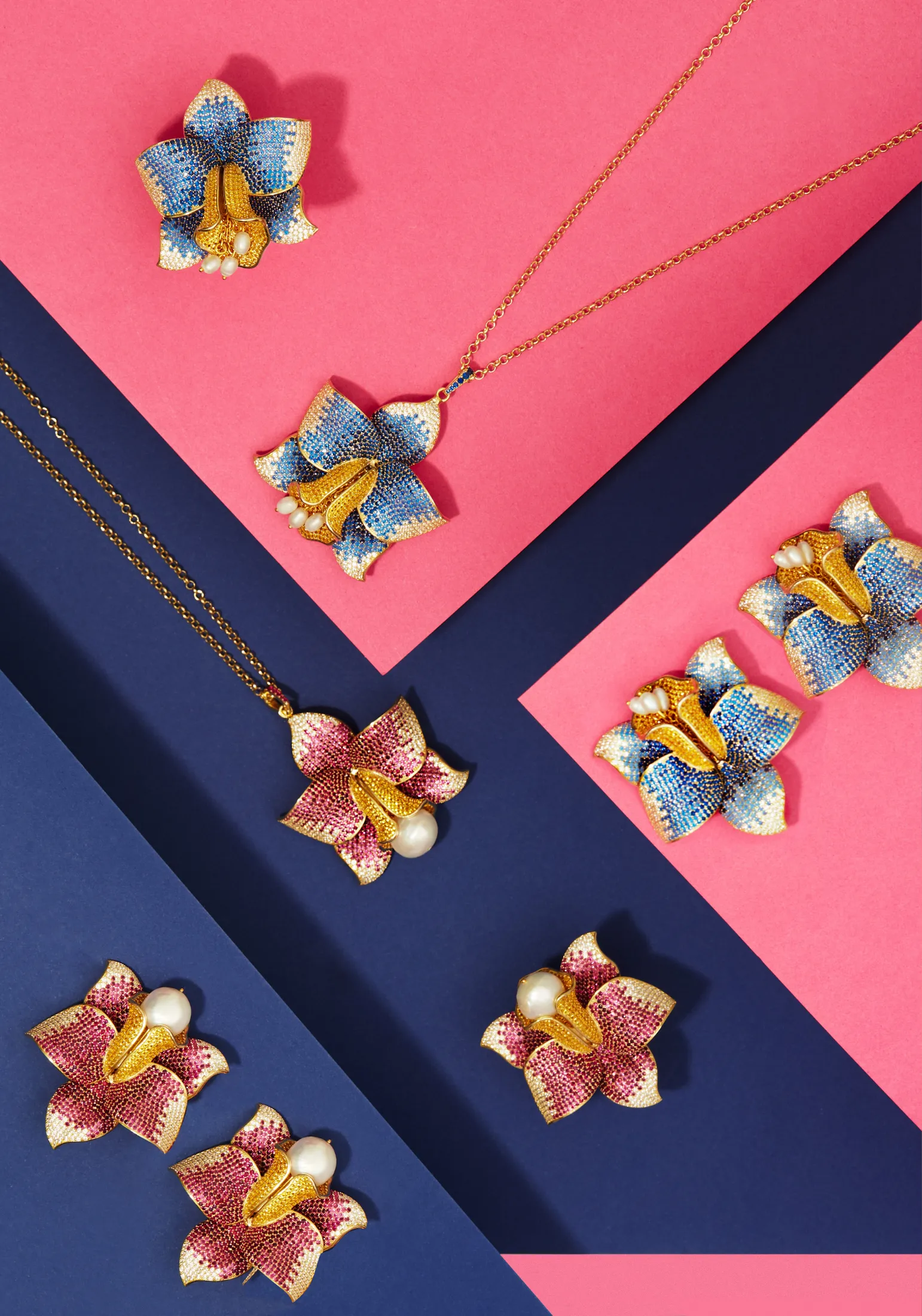Daffodil With Pearl Earrings Gold Ruby CZ