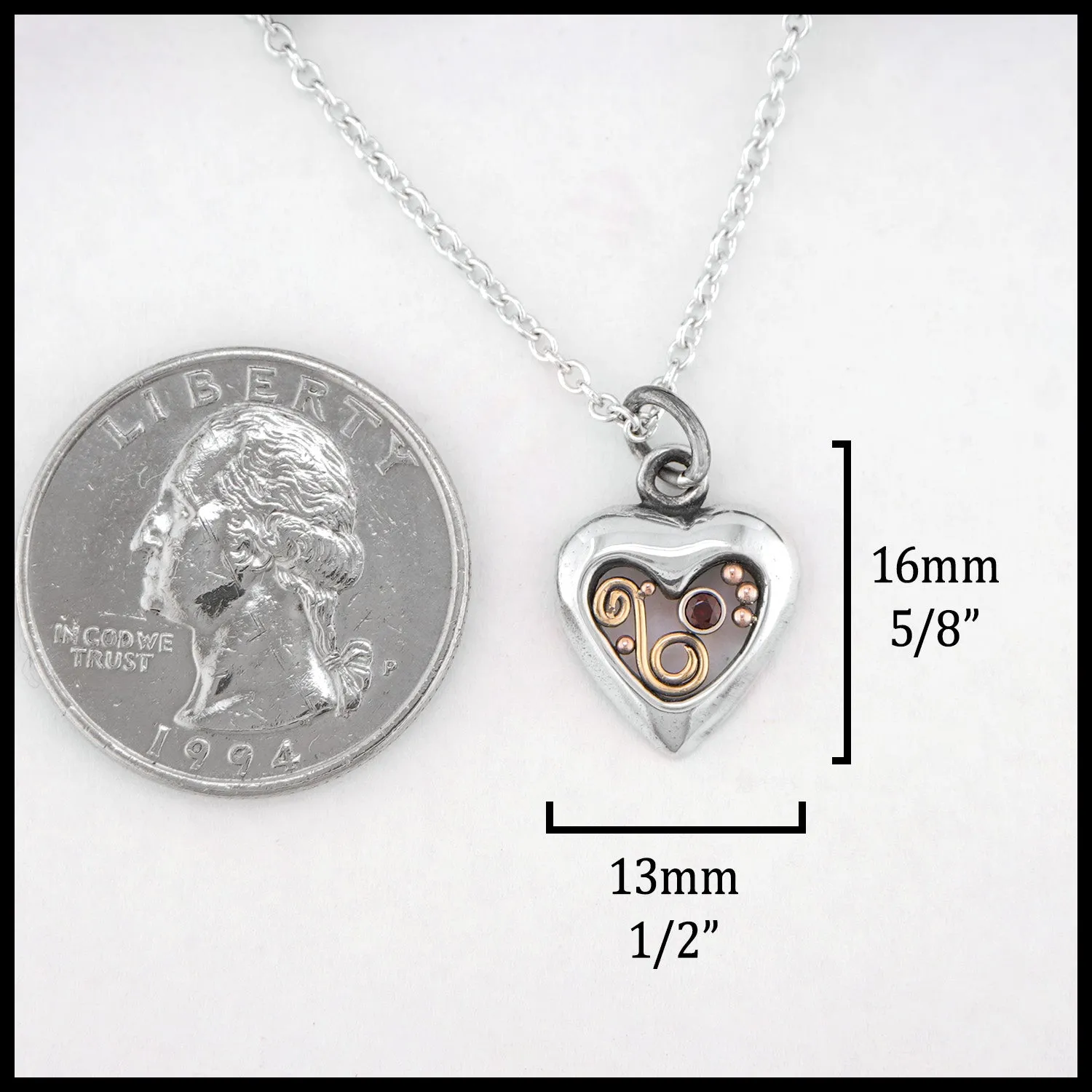 Dainty Heart Pendant with Garnet