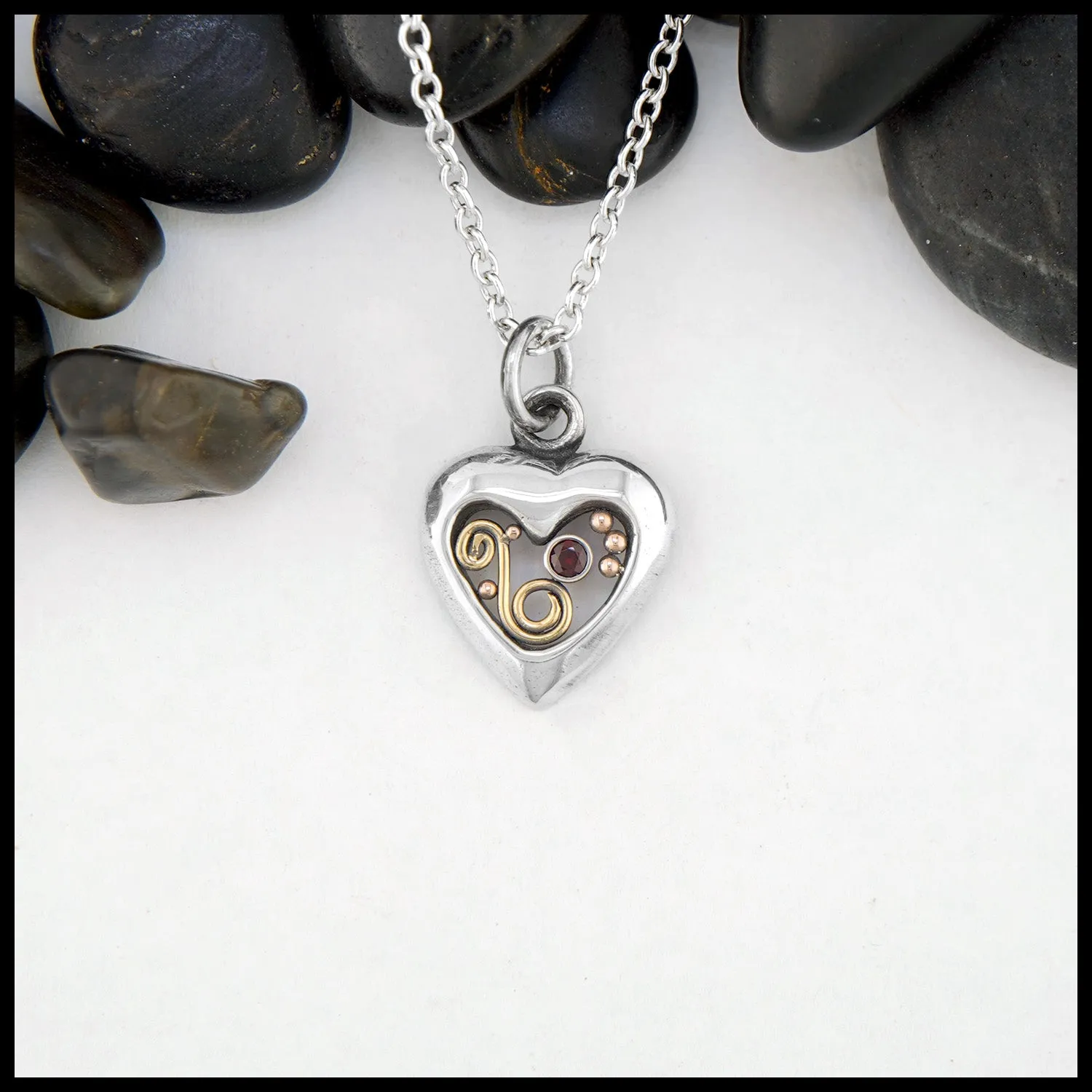 Dainty Heart Pendant with Garnet