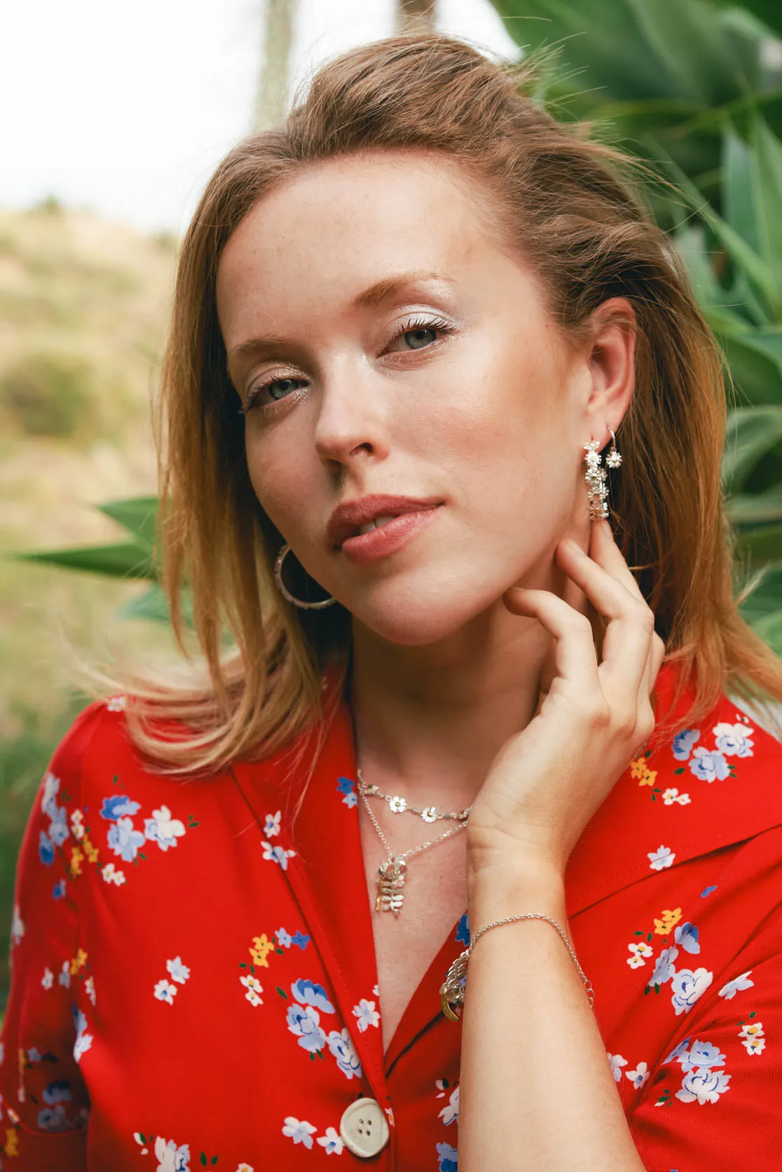 Daisy Chain Necklace In Sterling Silver With 9ct Gold And Aquamarine