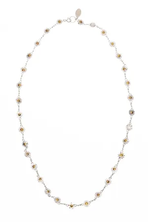 Daisy Chain Necklace In Sterling Silver With 9ct Gold And Aquamarine