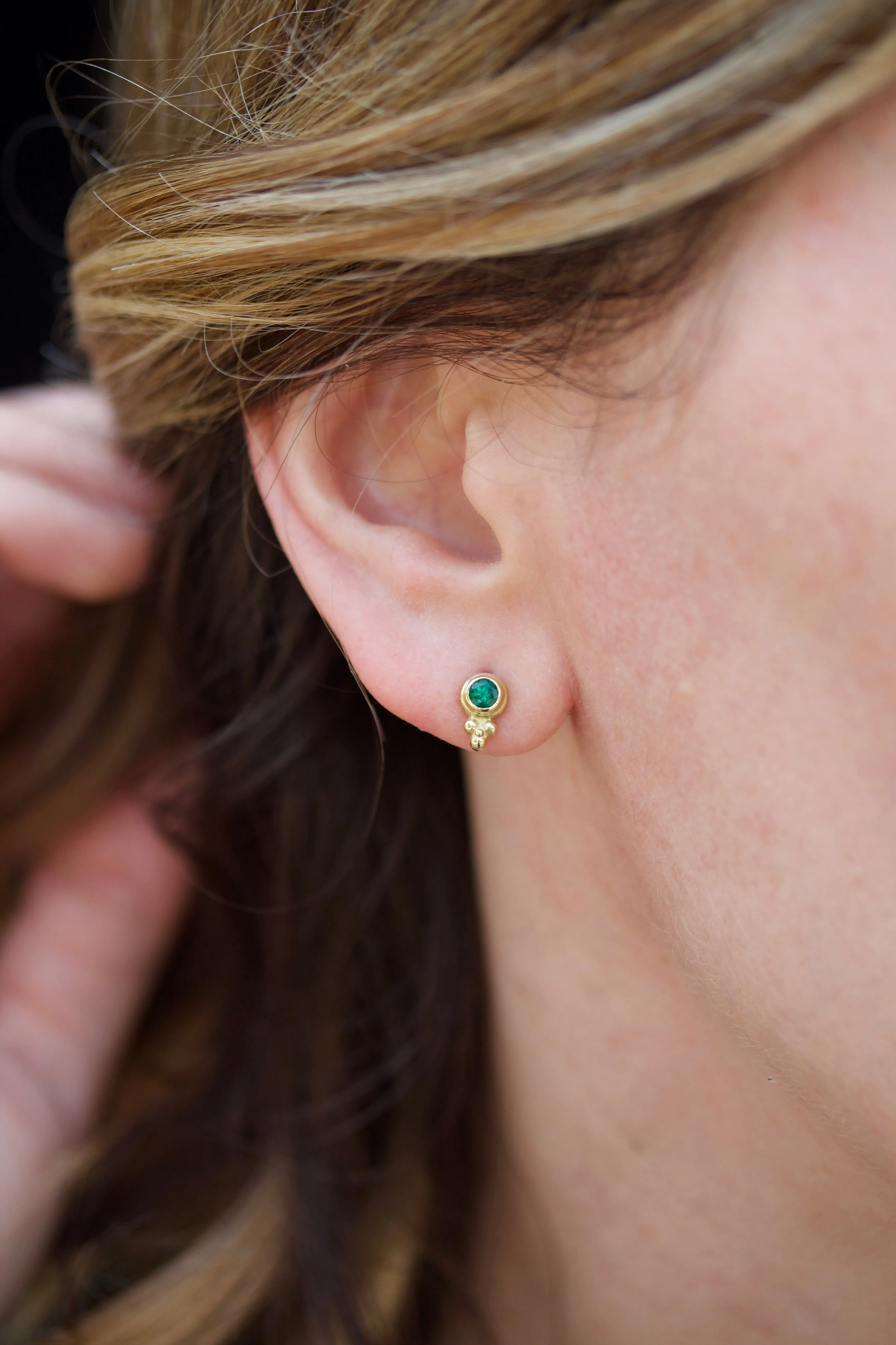 Delicate Emerald Stud Earrings with Beads