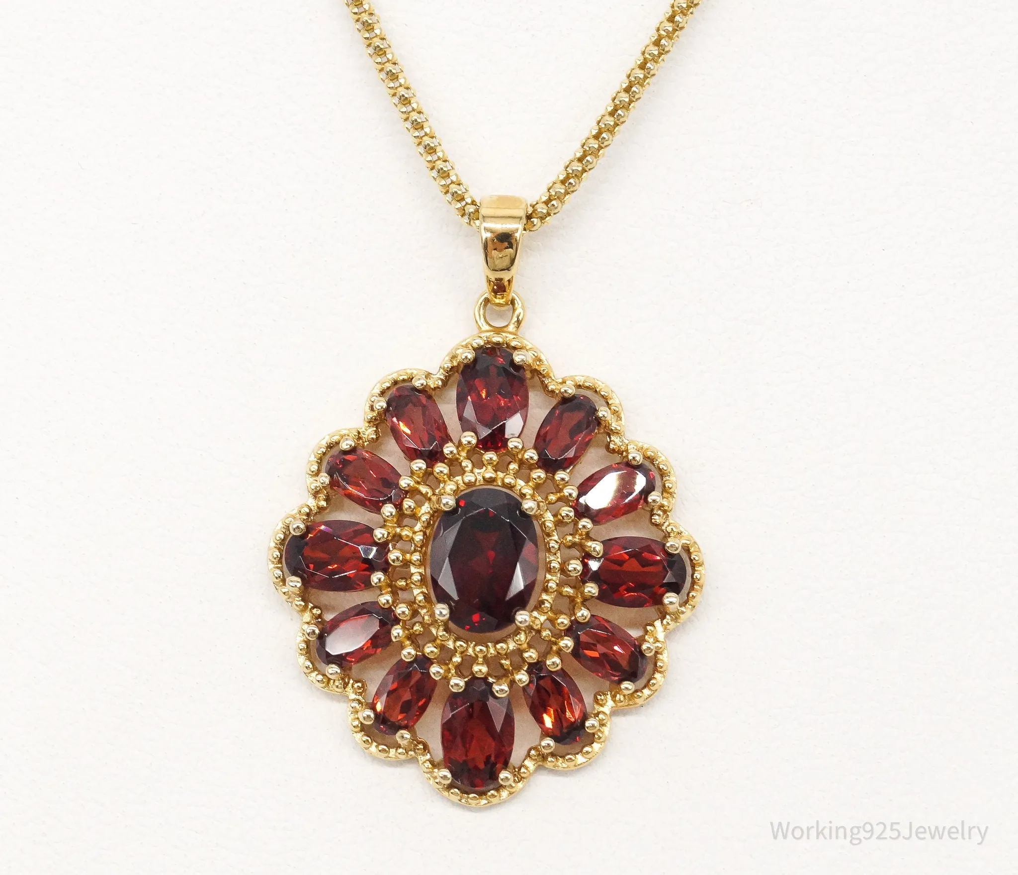 Designer Ross Simons Garnet 18K Gold Over Sterling Silver Necklace