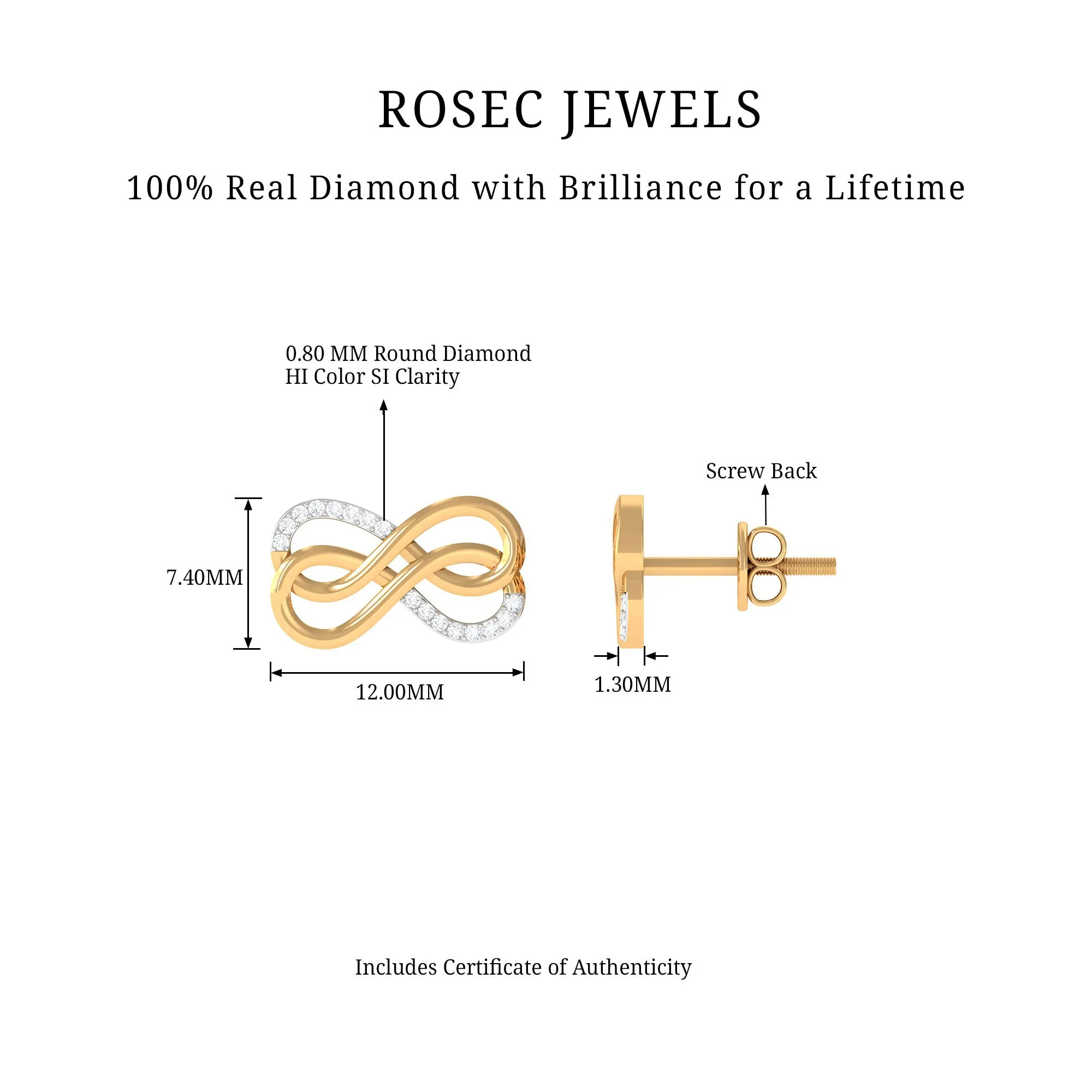 Diamond and Gold Twin Infinity Stud Earring