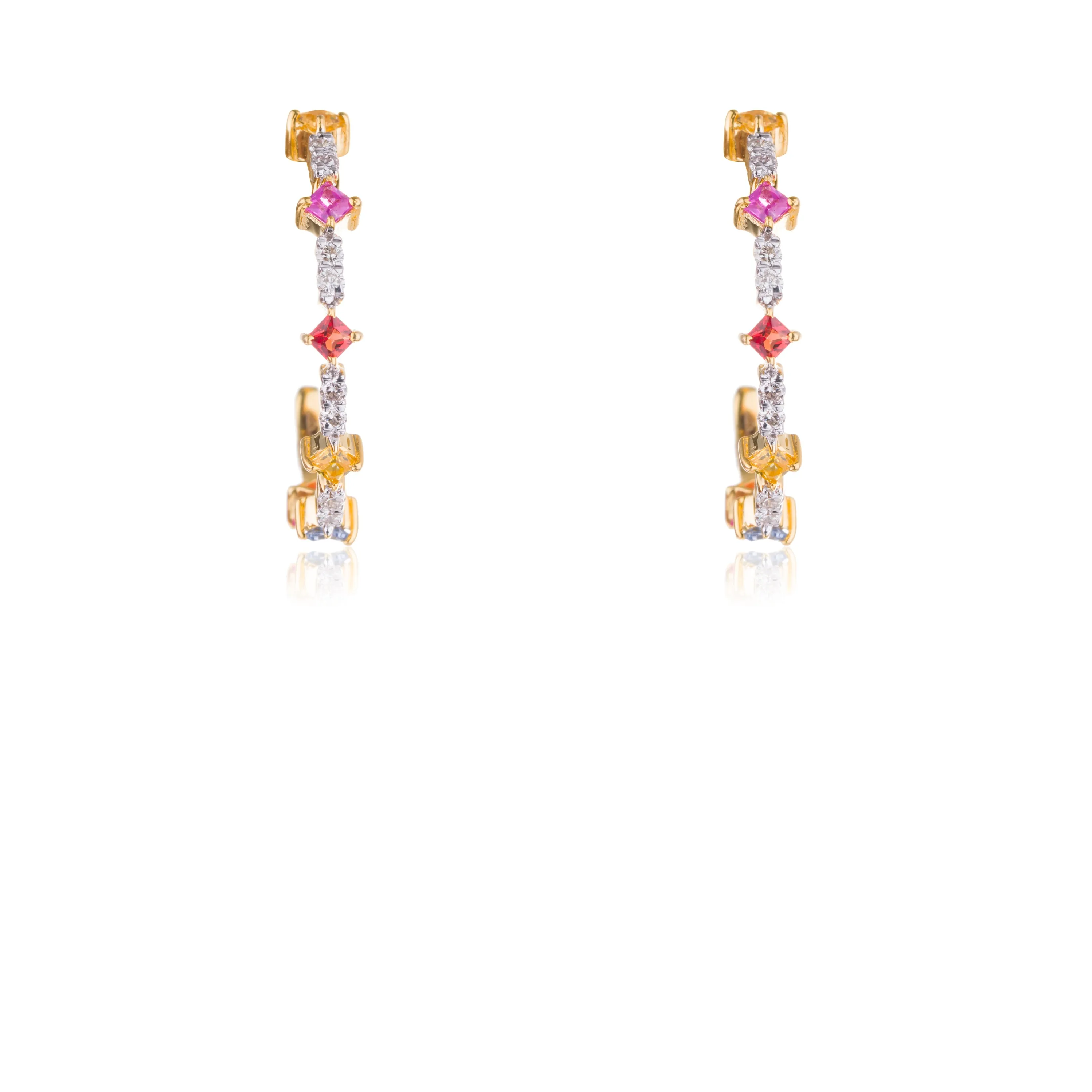 Diamond and Ruby Hoop Earrings, 14K Yellow Gold