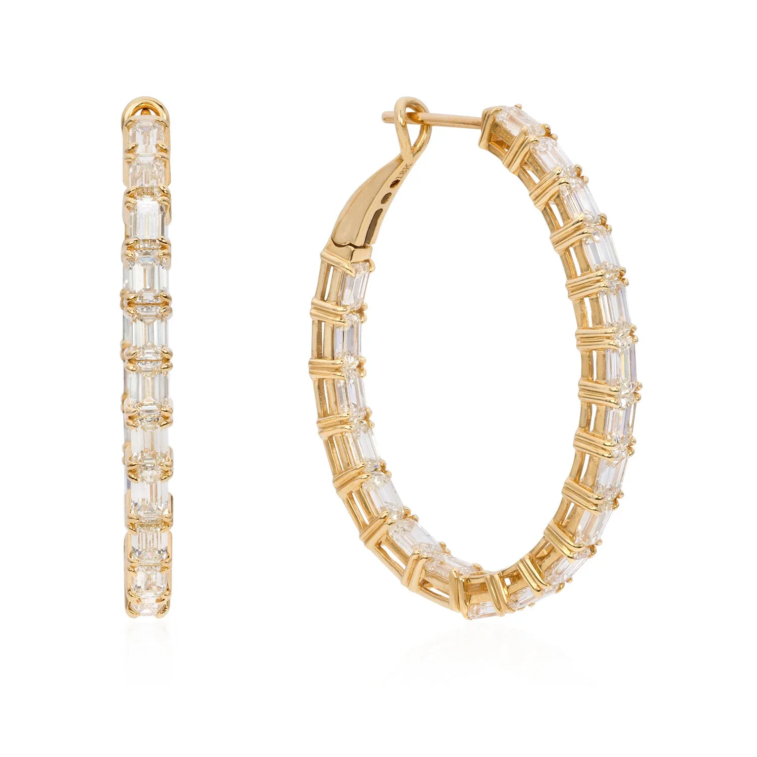 Diamond emerald cut hoop earrings (SKU E104)