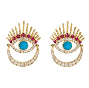 Diamond Ruby Evil Eye Earrings