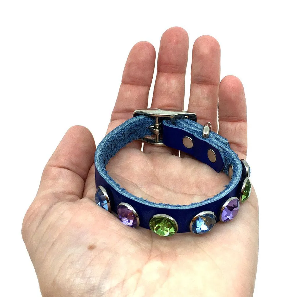 Dog Collar - XS-S - Blue with Multicolor Gems by Greenbelts